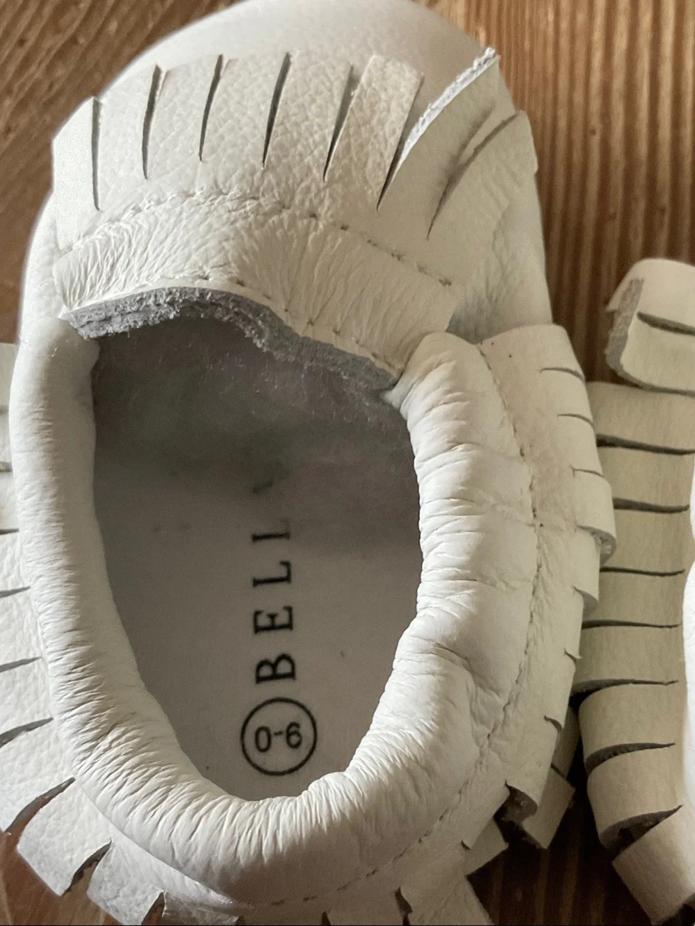 Freshly Picked Bella off White Leather Fringe Baby Moccasins